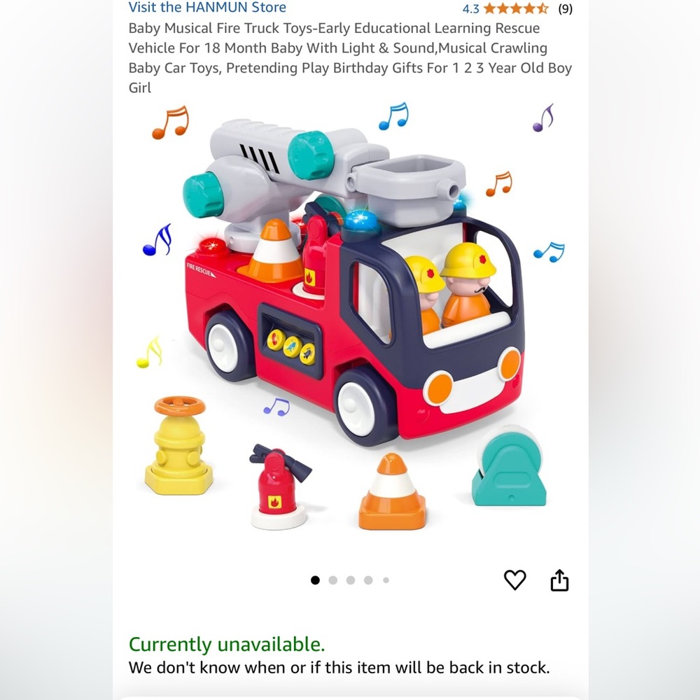 Red Early Learning Fire Engine Toy - Picture 2 of 4